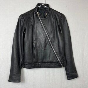 Alpinestars 100% Leather Motorcycle Jacket Womens S Side Zip Pleated Moto Black